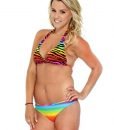 Simplicity Womens Reversible Rainbow Ombre Zebra Stripe Bikini, L