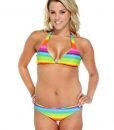 Simplicity Womens Reversible Rainbow Ombre Zebra Stripe Bikini, L